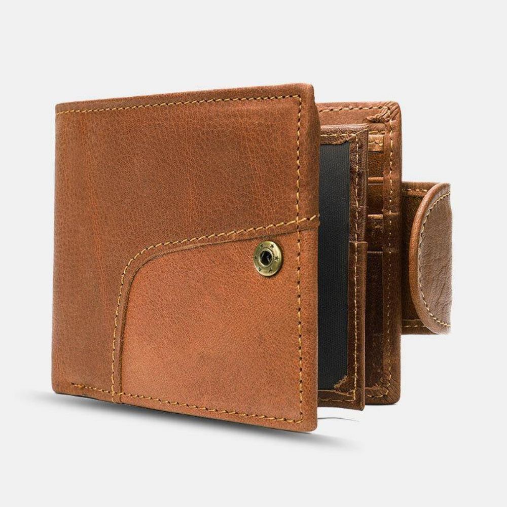 Herren Echtes Leder Bifold Anti-Diebstahl Multi-Kartensteckplatz Retro Casual Kartenhalter Münzgeldbörse