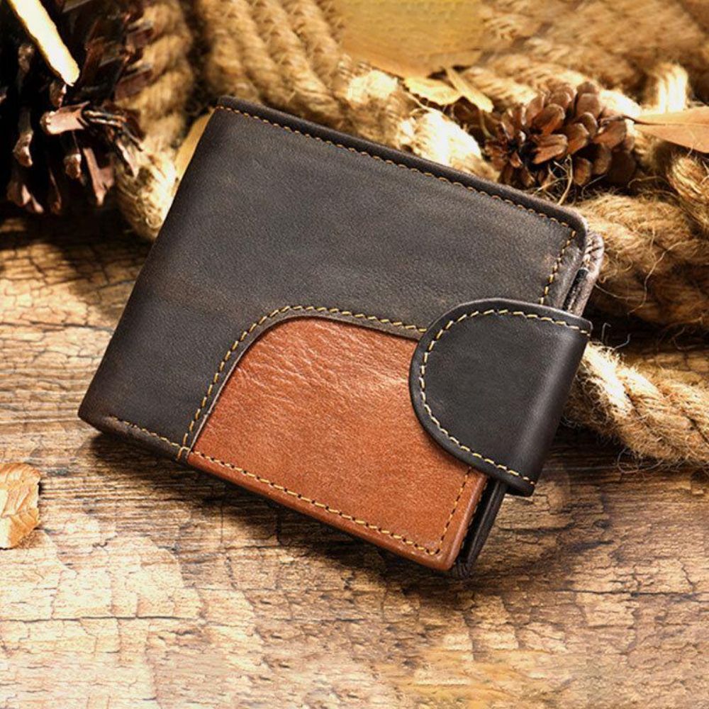 Herren Echtes Leder Bifold Anti-Diebstahl Multi-Kartensteckplatz Retro Casual Kartenhalter Münzgeldbörse