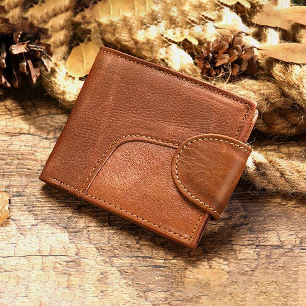 Herren Echtes Leder Bifold Anti-Diebstahl Multi-Kartensteckplatz Retro Casual Kartenhalter Münzgeldbörse