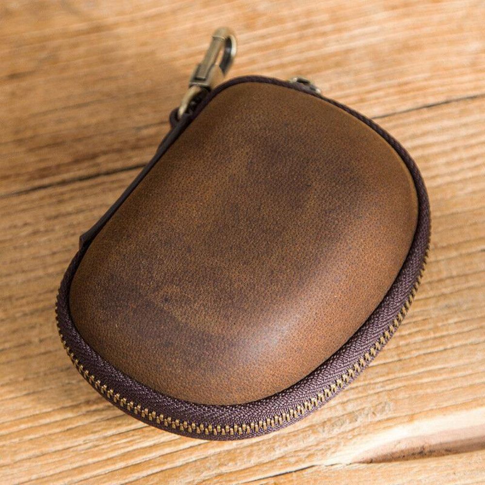 Herren Echtes Leder Pferdeleder Vintage Mini Reißverschluss Schlüsselanhänger Geldbörse Gürteltasche Geldbörse