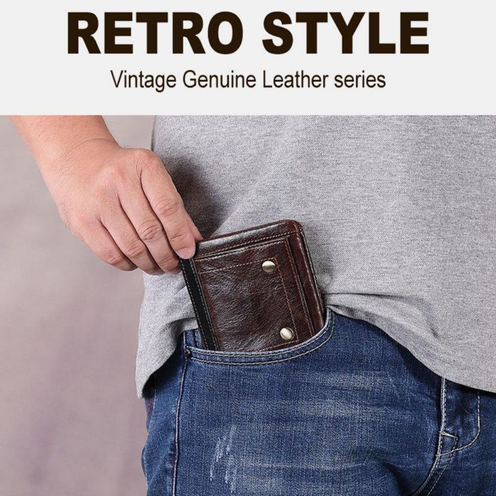 Herren Echtes Leder Retro Business Faltbare Kartenhalter Geldbörse