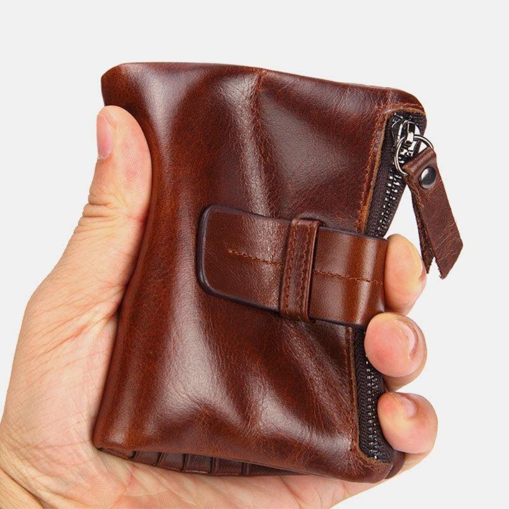 Herren Echtleder Retro Reißverschluss Rindsleder Multi-Slot Kartenhalter Geldbörse