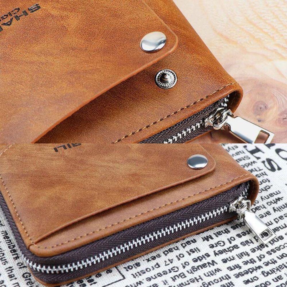 Herren Kunstleder Retro Classic Draw Card Slot Bifold Zipepr Kartenhalter Wallet