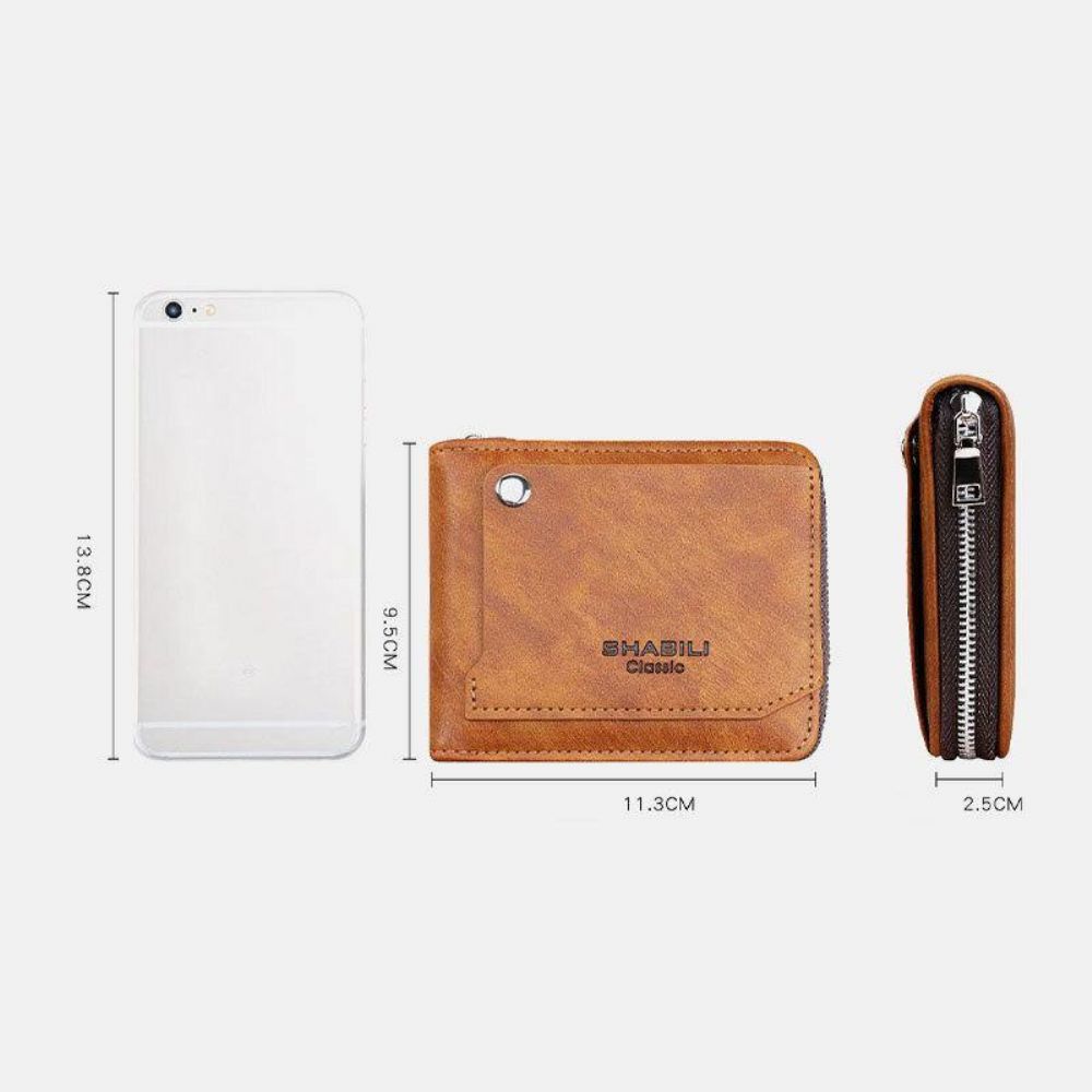 Herren Kunstleder Retro Classic Draw Card Slot Bifold Zipepr Kartenhalter Wallet