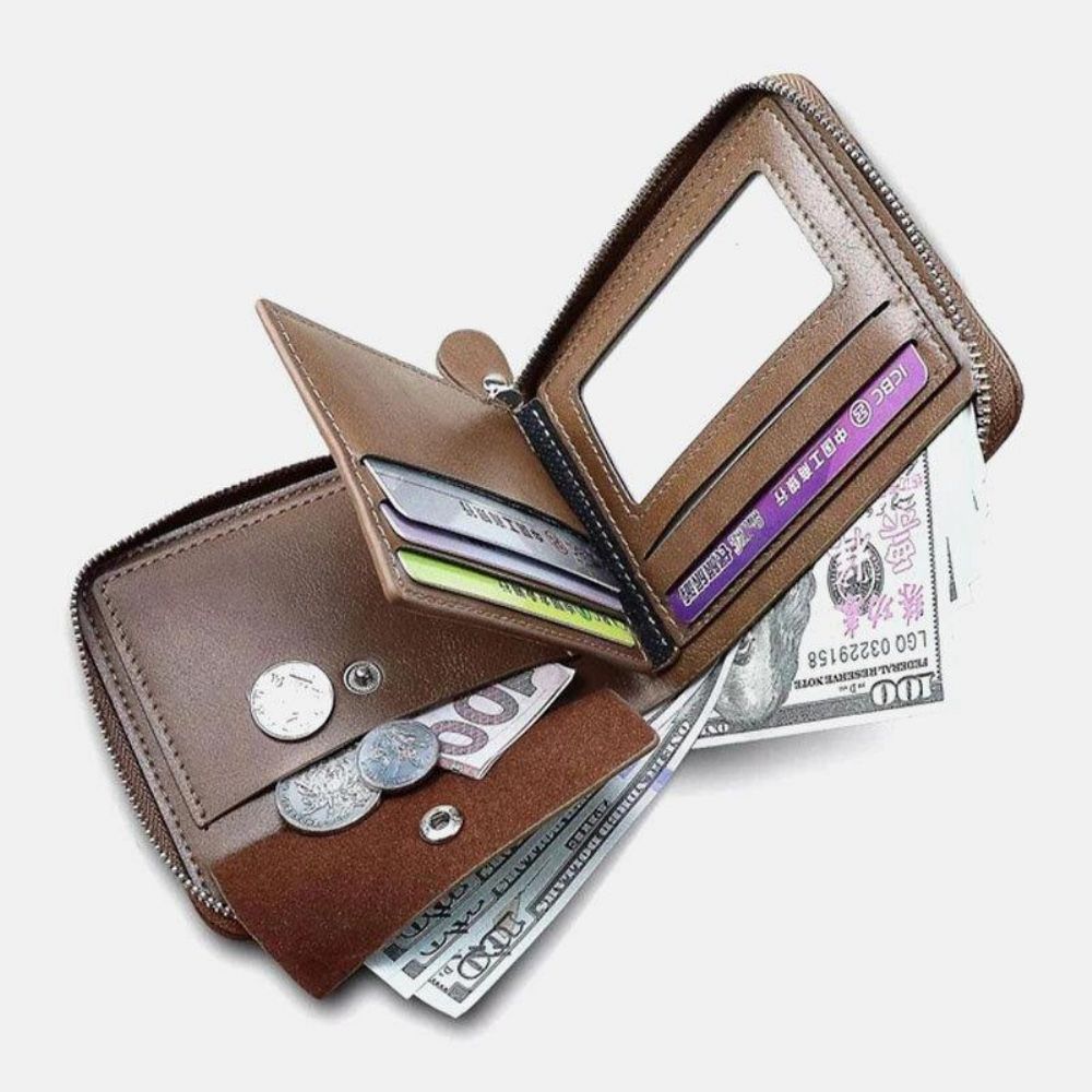 Herren Pu-Leder Kurz Multi-Card Slot Kartenhalter Retro Reißverschluss Geldbörse Geldbörse