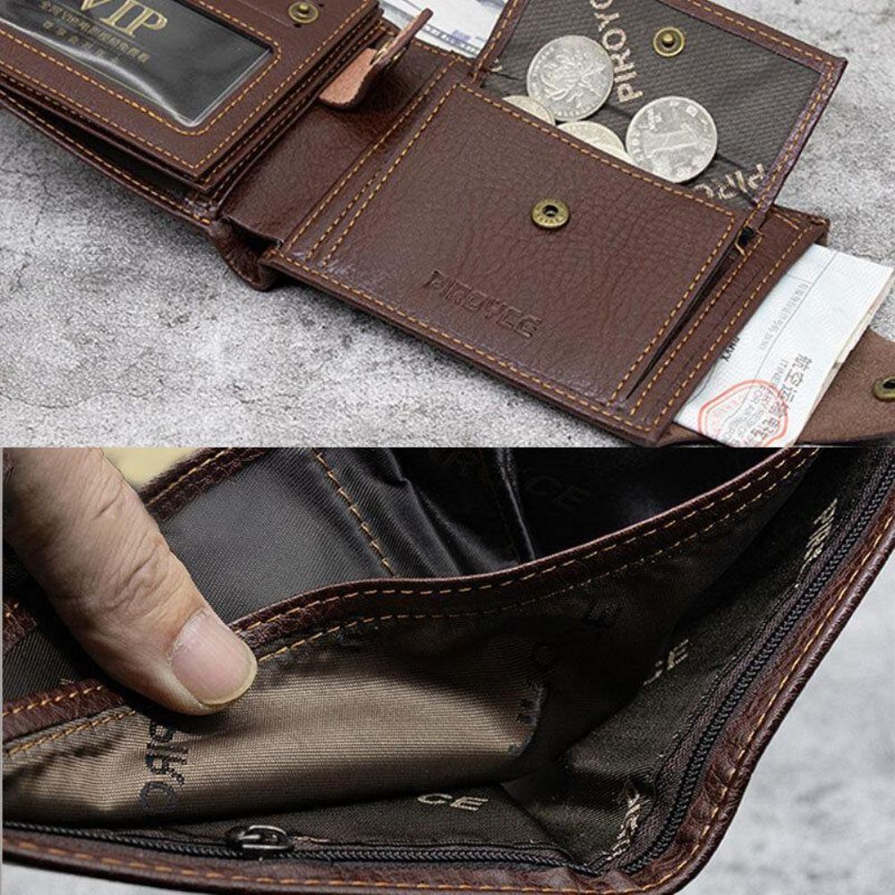 Herren Pu Leder Trifold Hasp Große Kapazität Retro Casual Kartenhalter Münzgeldbörse