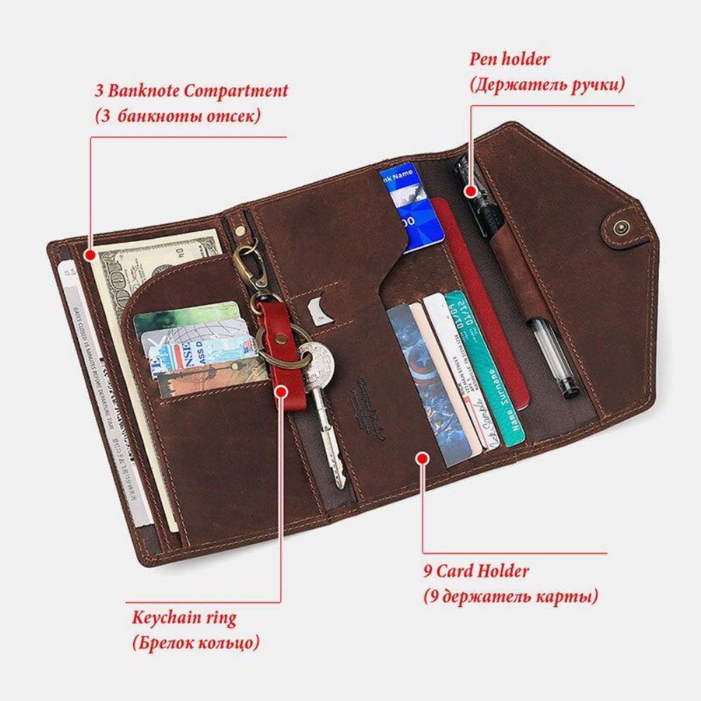 Männer Echtes Leder Anti-Diebstahl Reise Handgepäck Reisepasstasche Multi-Slots Kartenhalter Brieftasche Mit Schlüsselanhänger Stiftschlitz