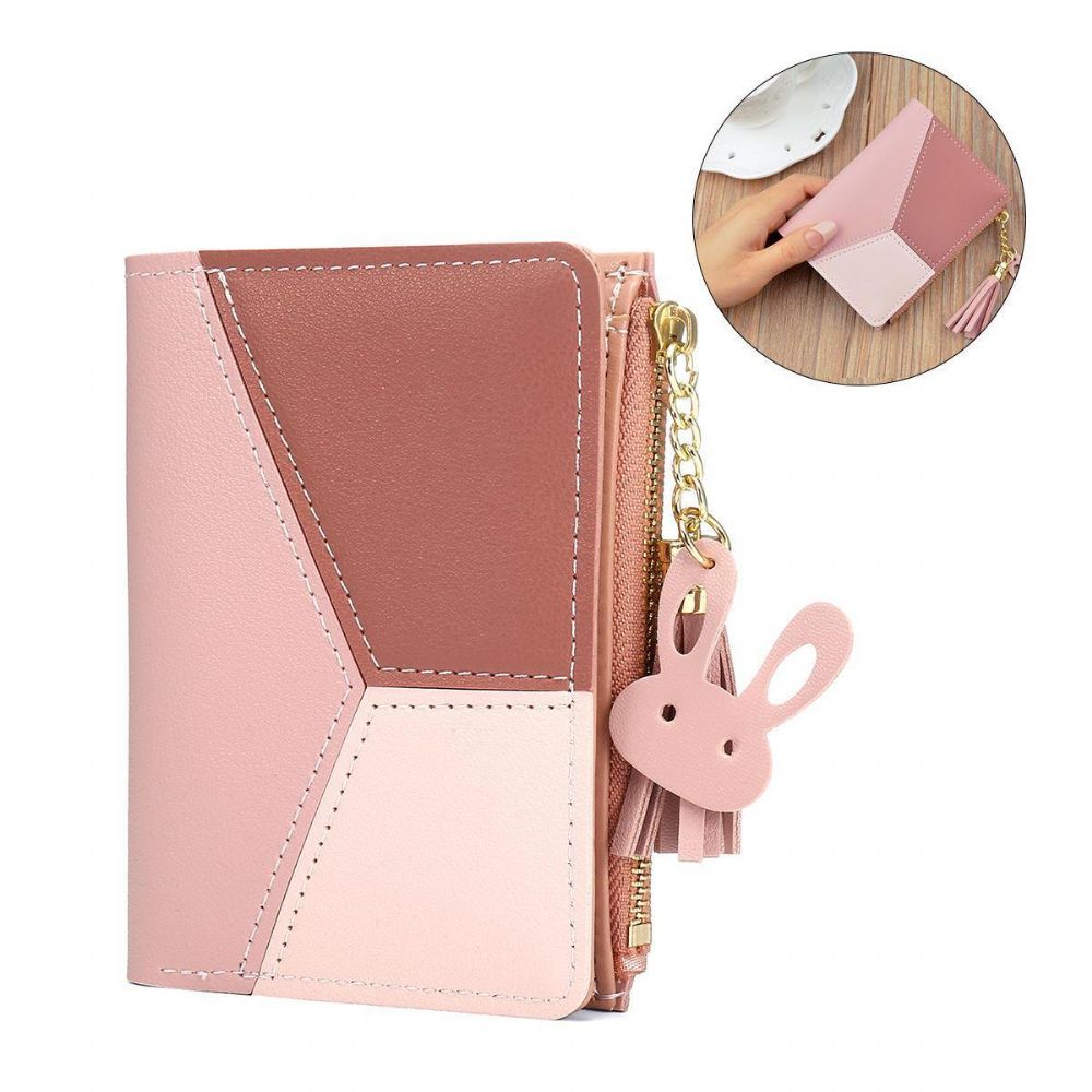 Quasten Pu-Leder Multi-Slots Kurze Geldtasche Schlanker Kartenhalter Geldbeutel Geldbörse Für Frauen Und Damen Mit Herzförmigen Metallquasten Anhänger Geschenk Bifold Clutch