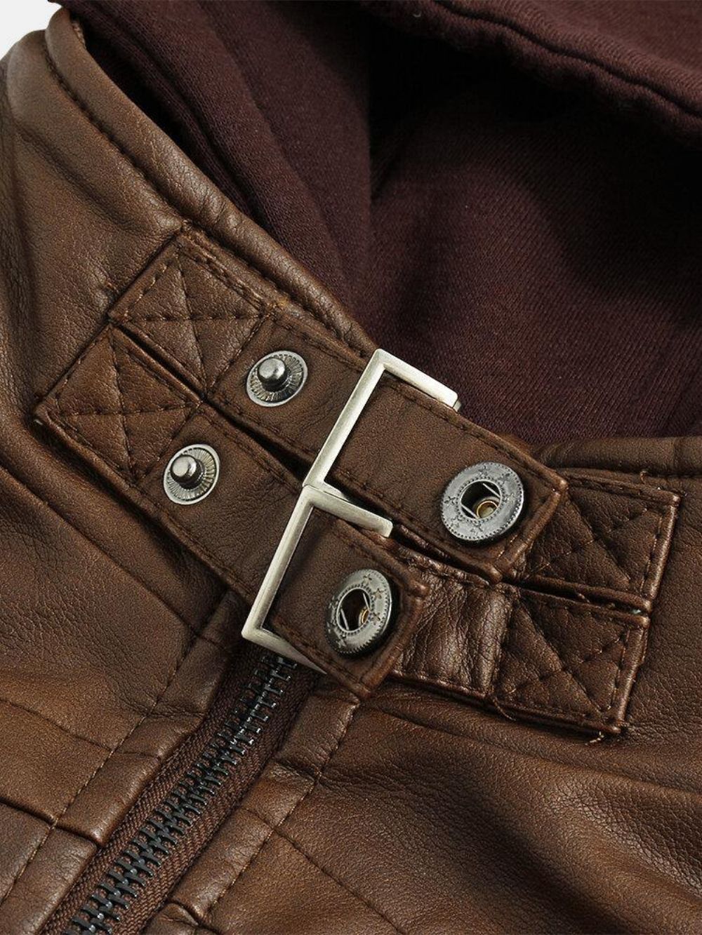 Einfarbige Pu-Leder-Pullover Mit Abnehmbaren Kapuzenjacken Mit Mehreren Taschen