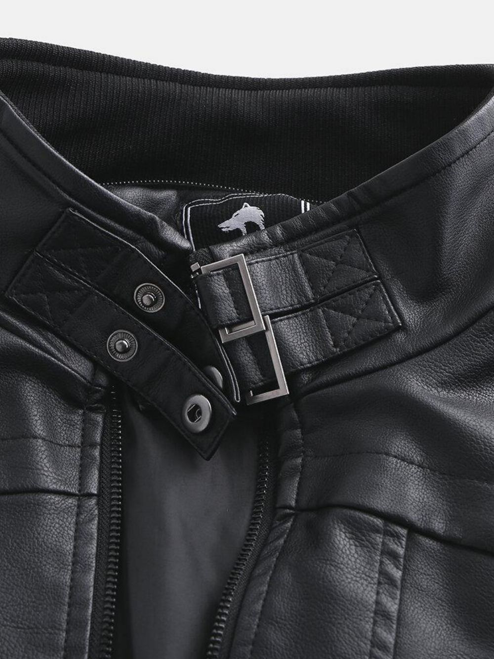 Herren Einfarbige Pu-Leder Bikerjacke Mit Reißverschluss Vorne Und Mehreren Taschen