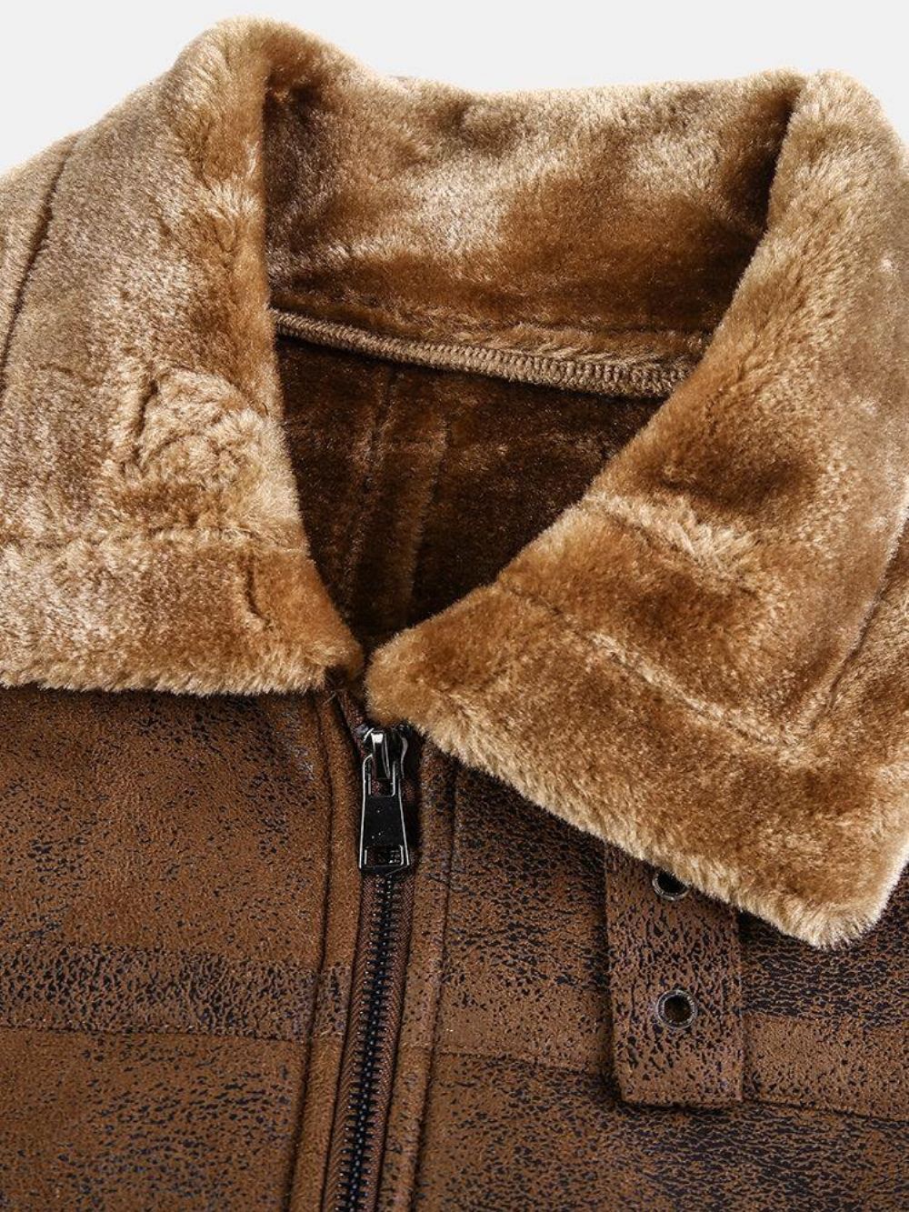 Herren Faux Fur Badge Reißverschluss Vorne Reverskragen Relaxed Fit Thicken Jacken