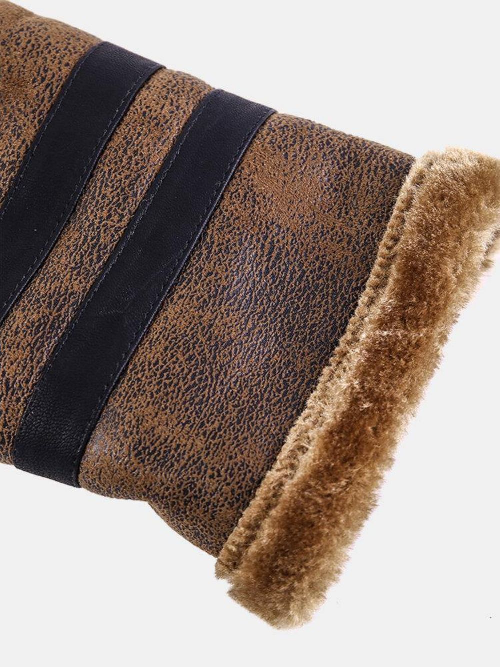 Herren Faux Fur Badge Reißverschluss Vorne Reverskragen Relaxed Fit Thicken Jacken