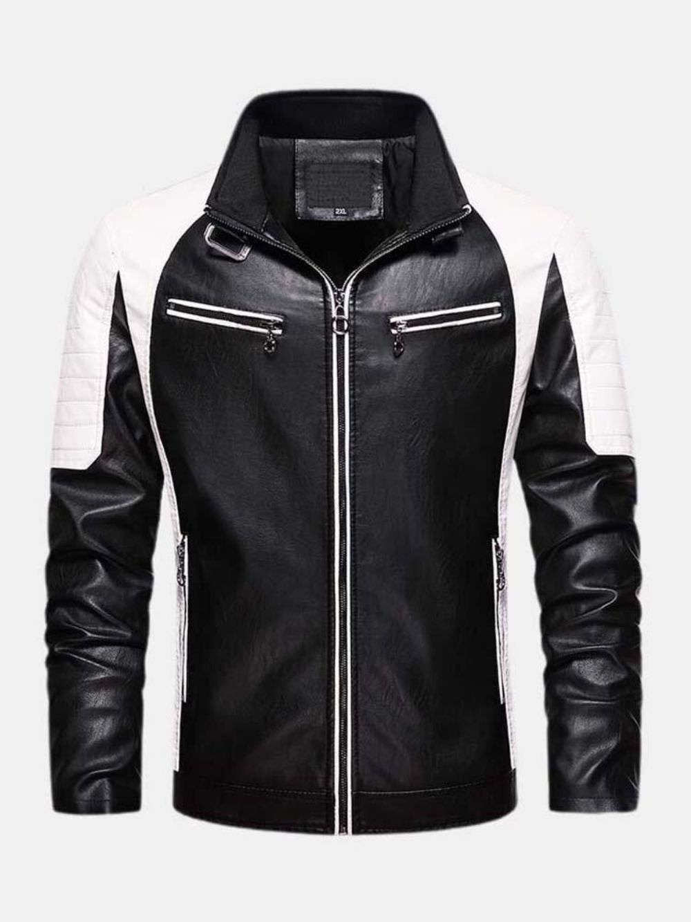 Herren-Kontrast-Patchwork-Gewaschene Motorrad-Pu-Lederjacke Mit Tasche