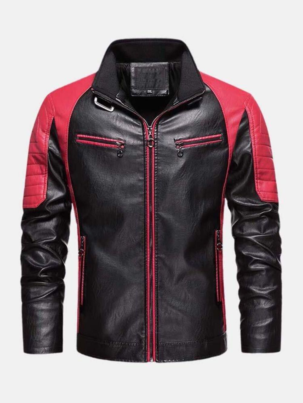 Herren-Kontrast-Patchwork-Gewaschene Motorrad-Pu-Lederjacke Mit Tasche