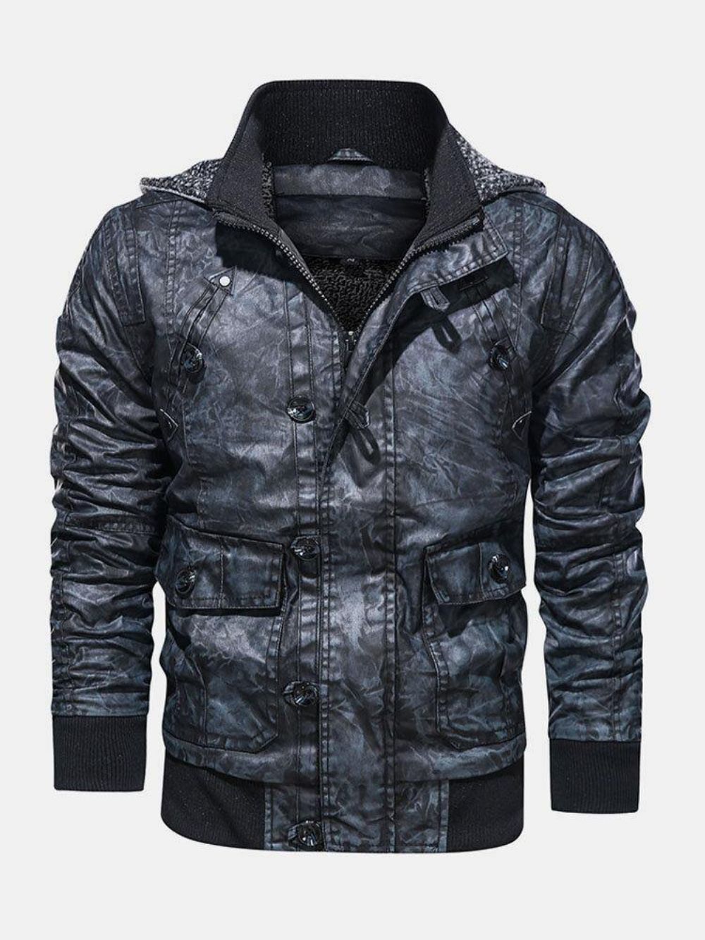 Herren-Motorradjacke Aus Pu-Leder Mit Kapuze