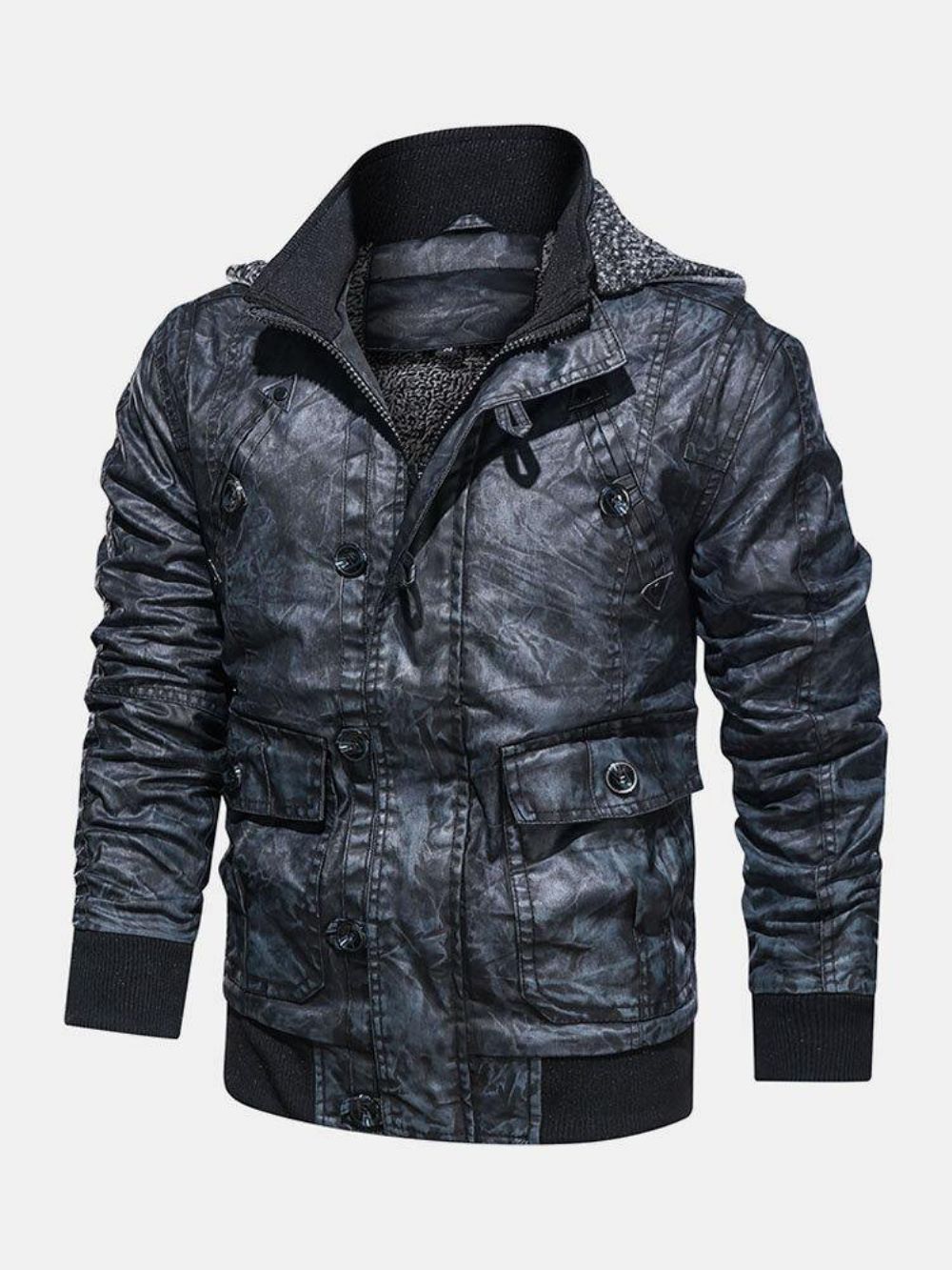 Herren-Motorradjacke Aus Pu-Leder Mit Kapuze