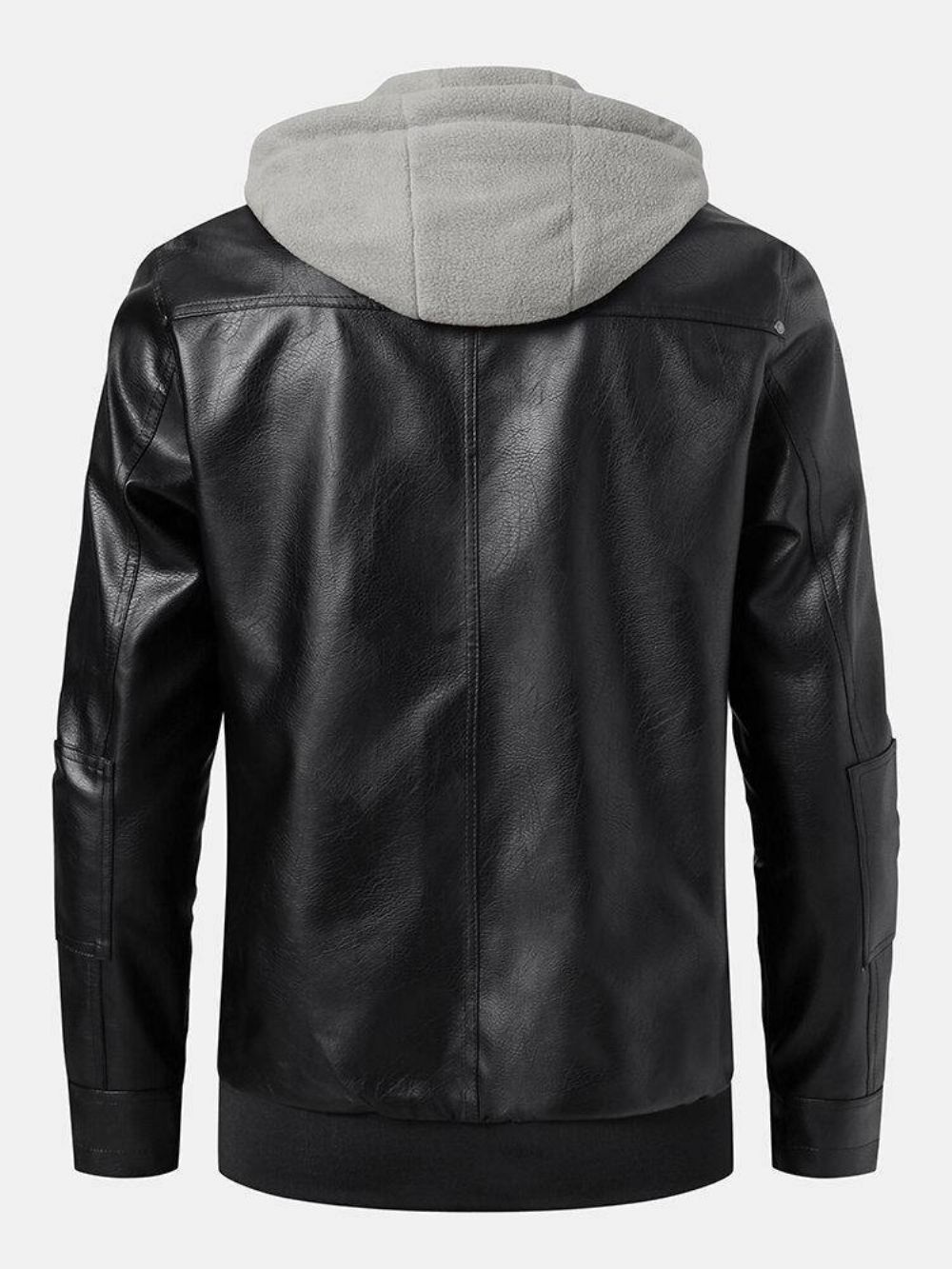 Herren Multi Pocket Zipper Hoodede Leder Motorradjacke