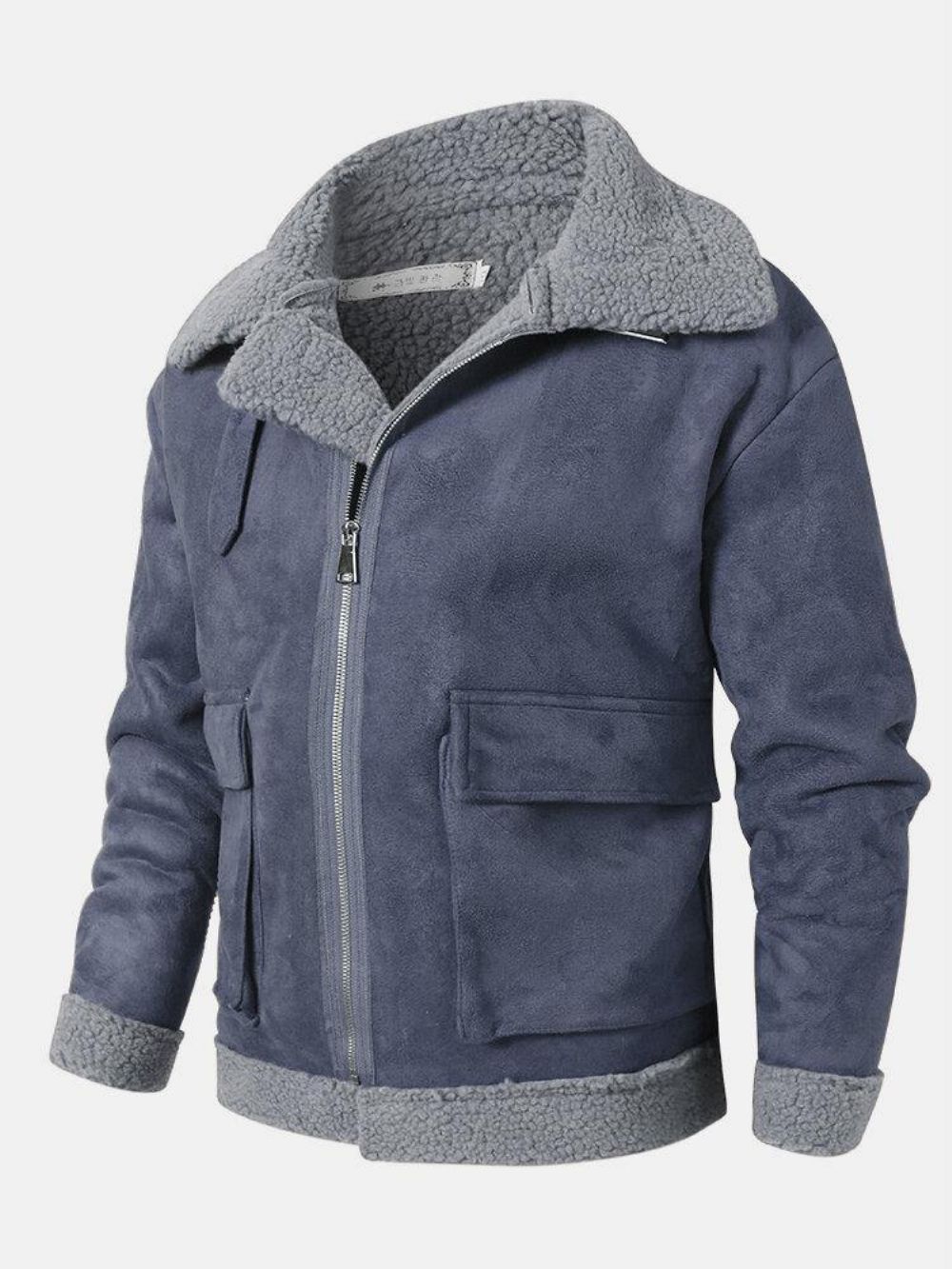 Langärmlige Wildlederjacke Mit Borg-Kragen Und Tasche Für Herren