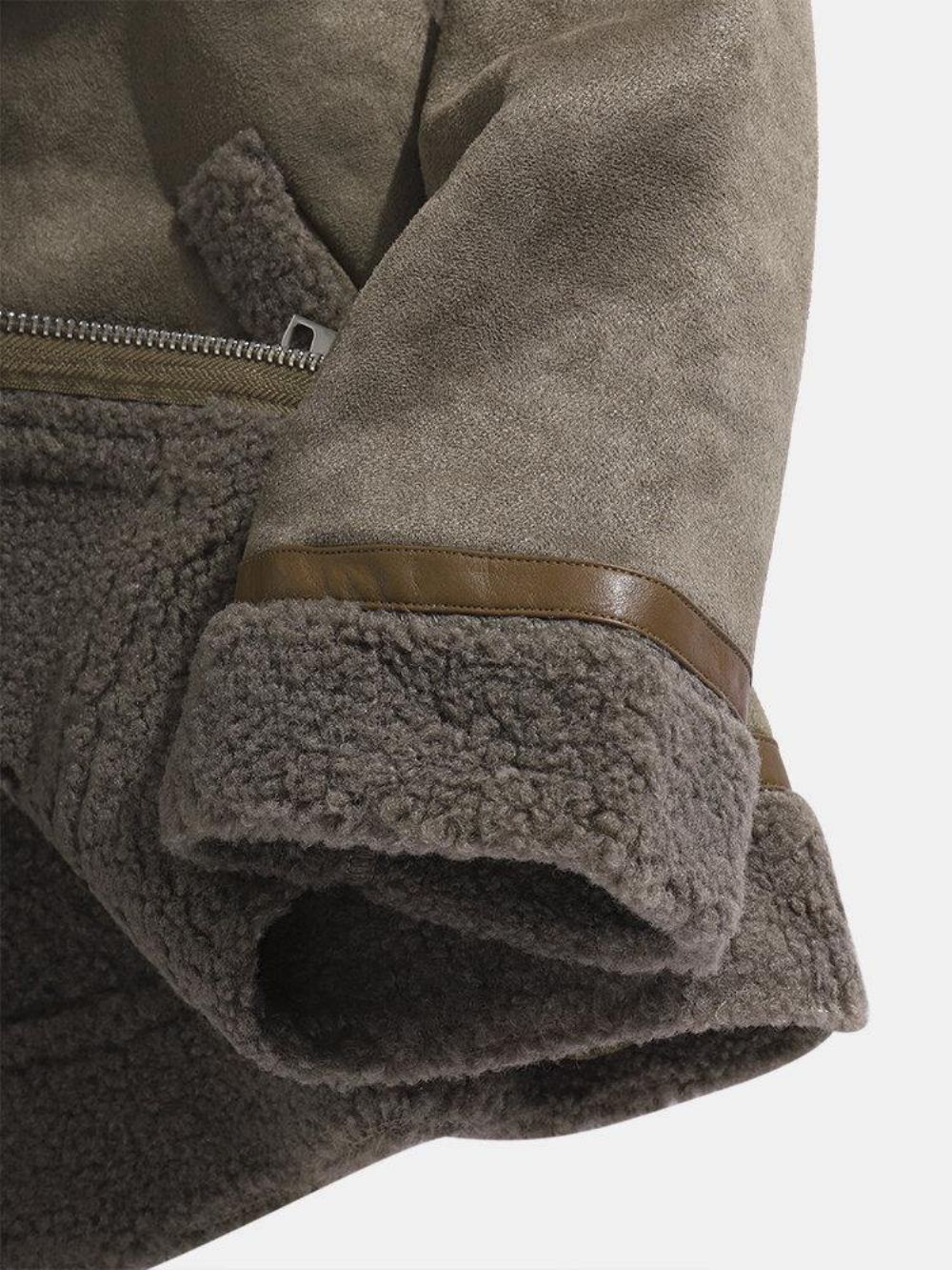 Warme Herren-Mantel Aus Wildlederimitat Mit Langen Ärmeln Shearling-Futter Und Kapuze