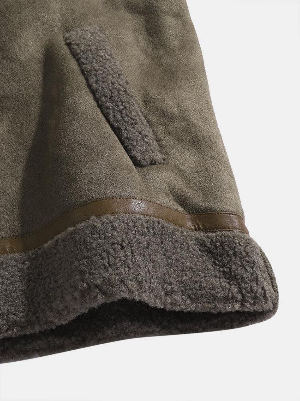 Warme Herren-Mantel Aus Wildlederimitat Mit Langen Ärmeln Shearling-Futter Und Kapuze