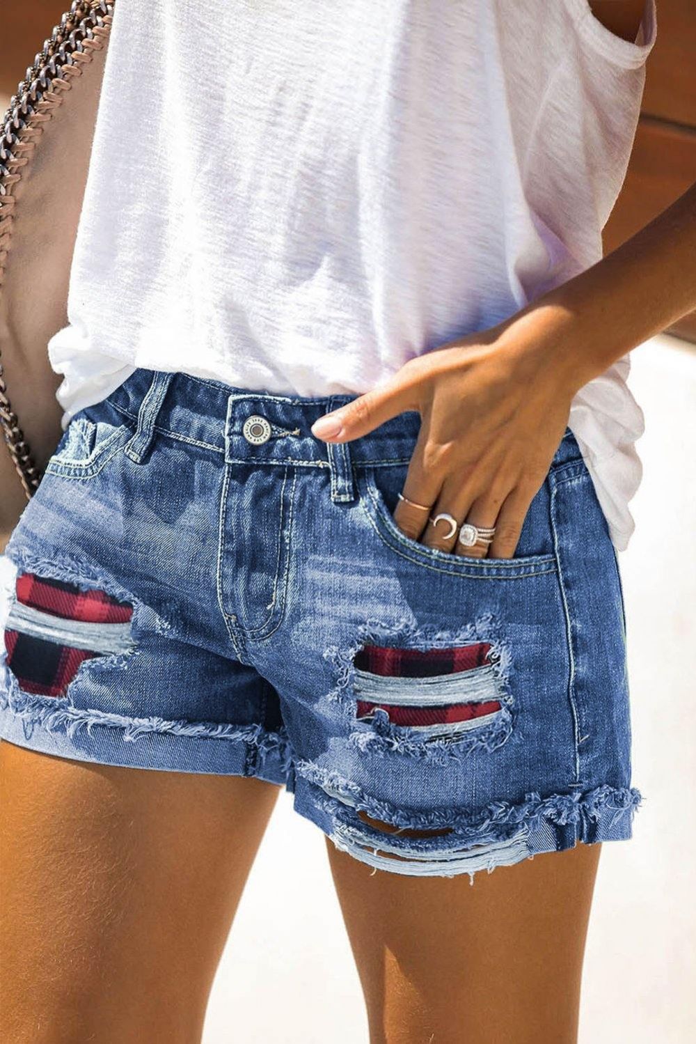 Camo-Patchwork-Denim-Shorts