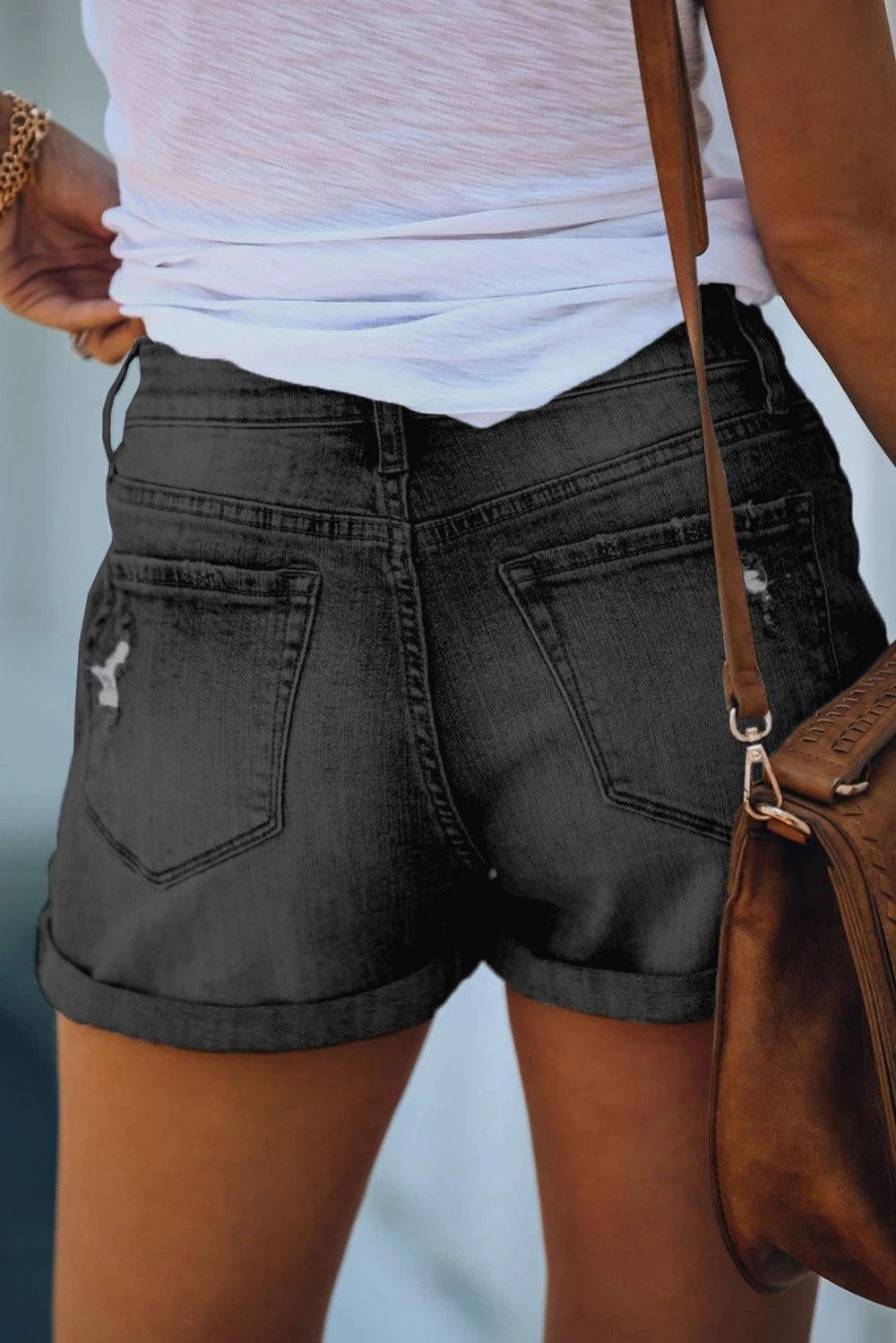 Denim-Shorts Mit Doppelknöpfen Und Bündchen