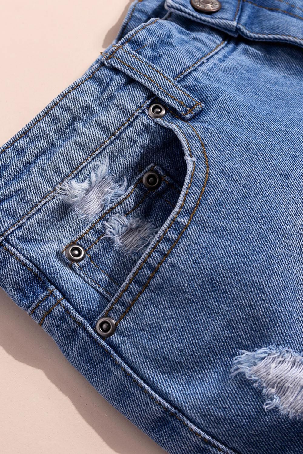 Denim-Shorts Mit Hohem Bund In Distressed-Optik