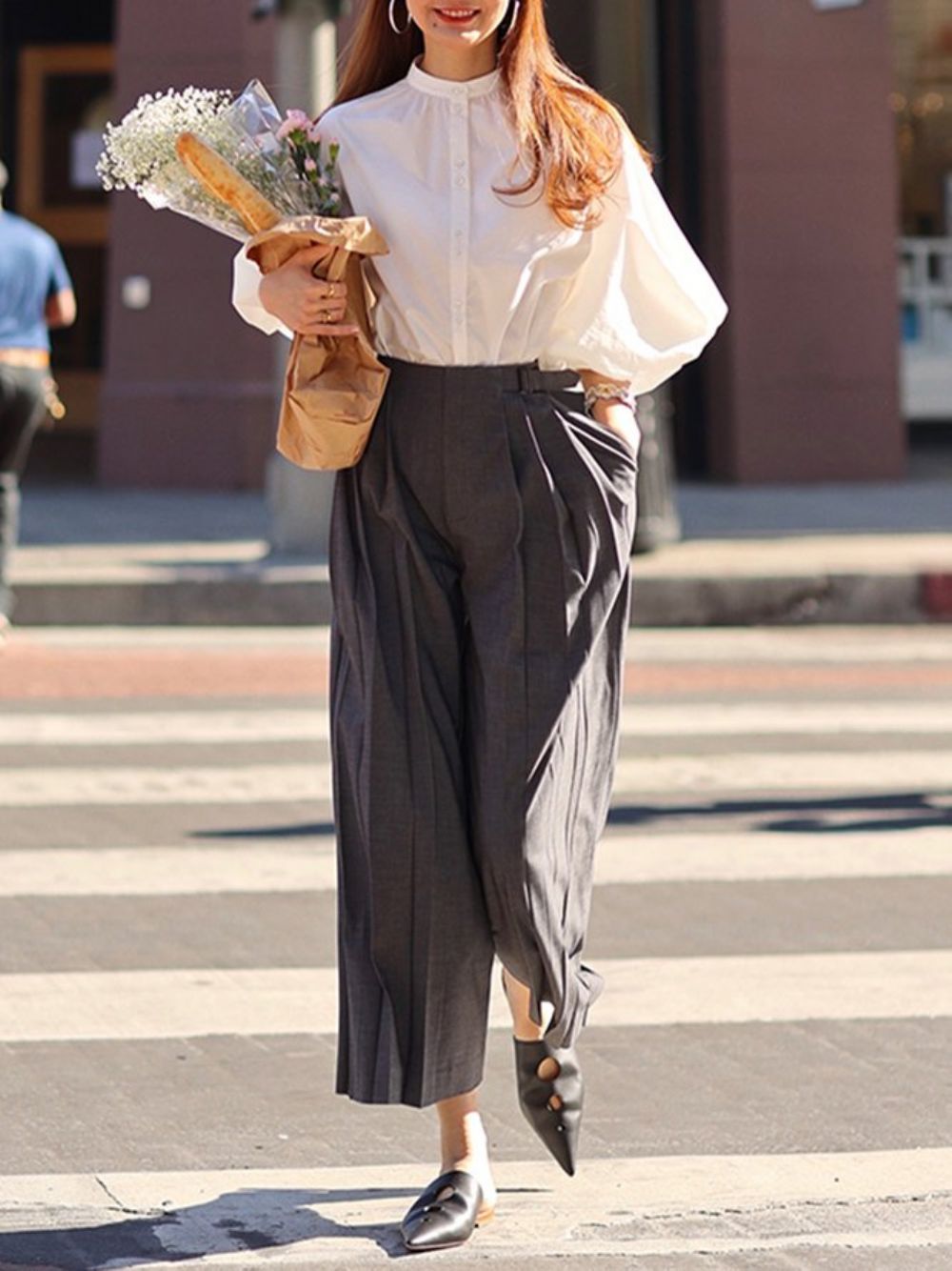 Elegante Schlichte Plissierte Gerade Hose