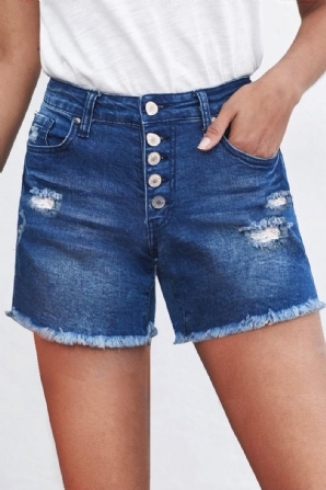 Geknöpfte Und Ausgefranste Denim-Shorts