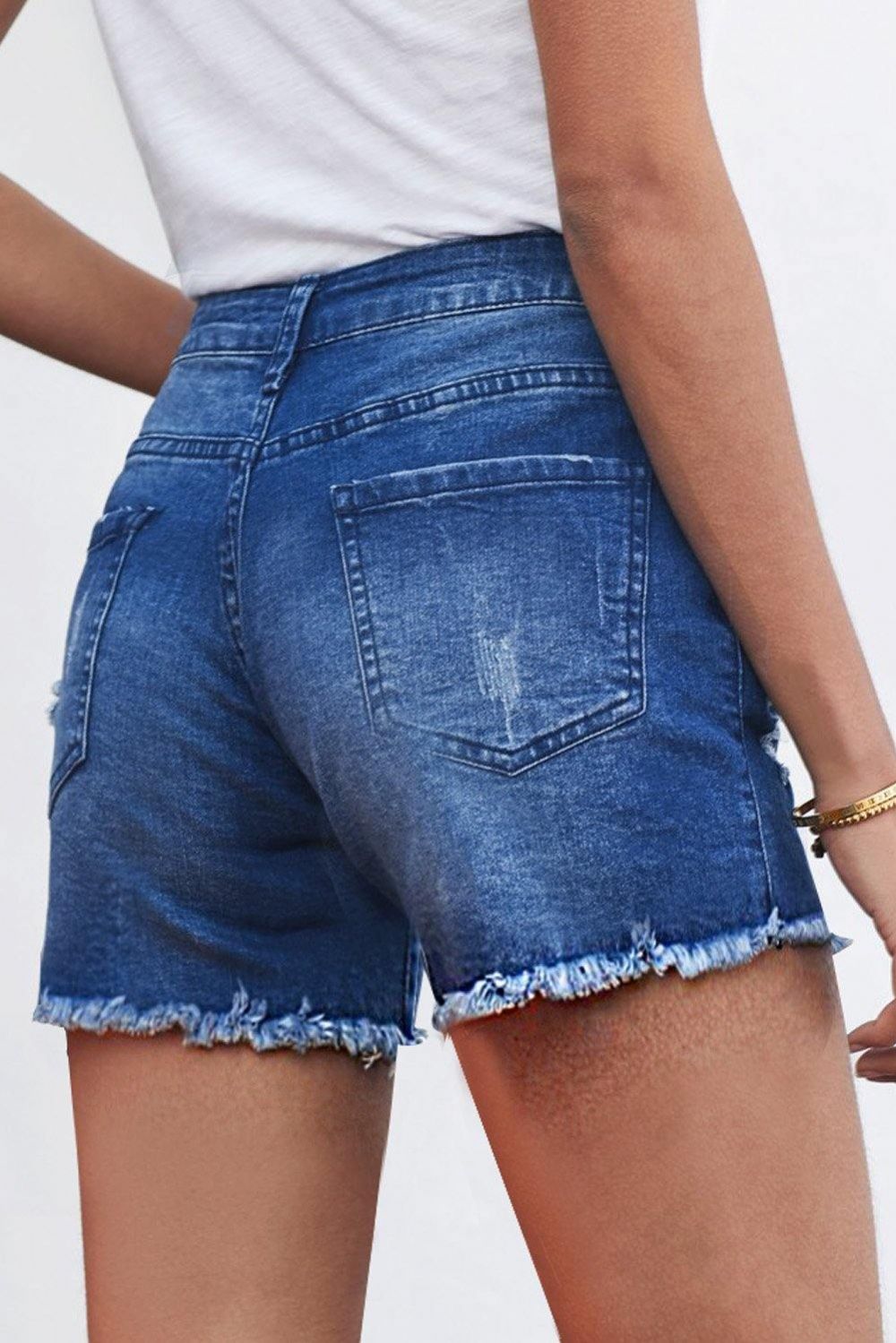 Geknöpfte Und Ausgefranste Denim-Shorts