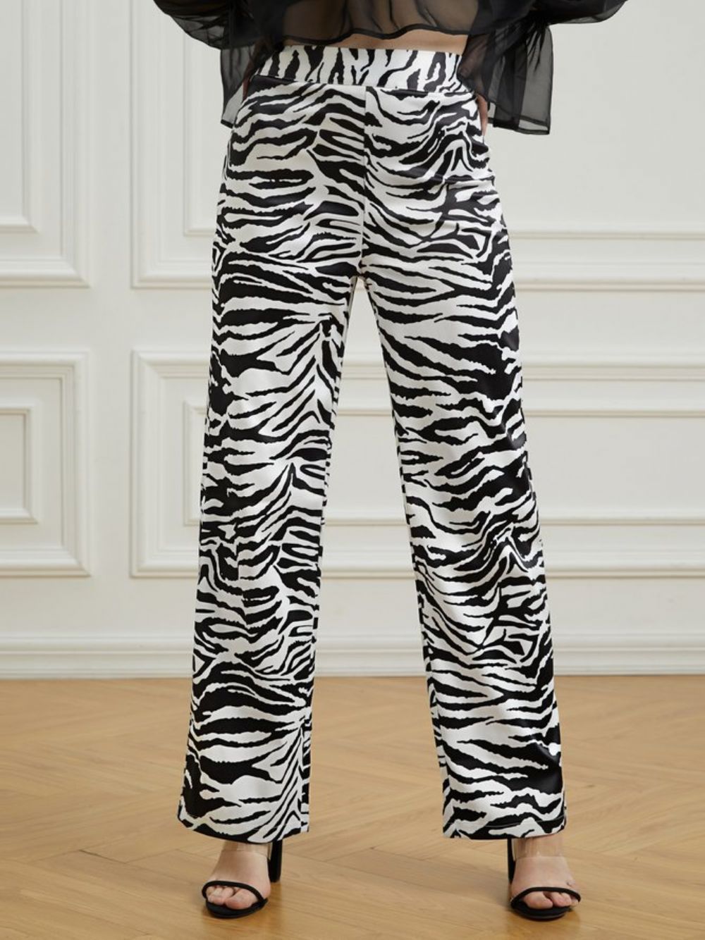 Lange Hose Mit Weitem Bein In Zebra-Optik Und Normaler Passform