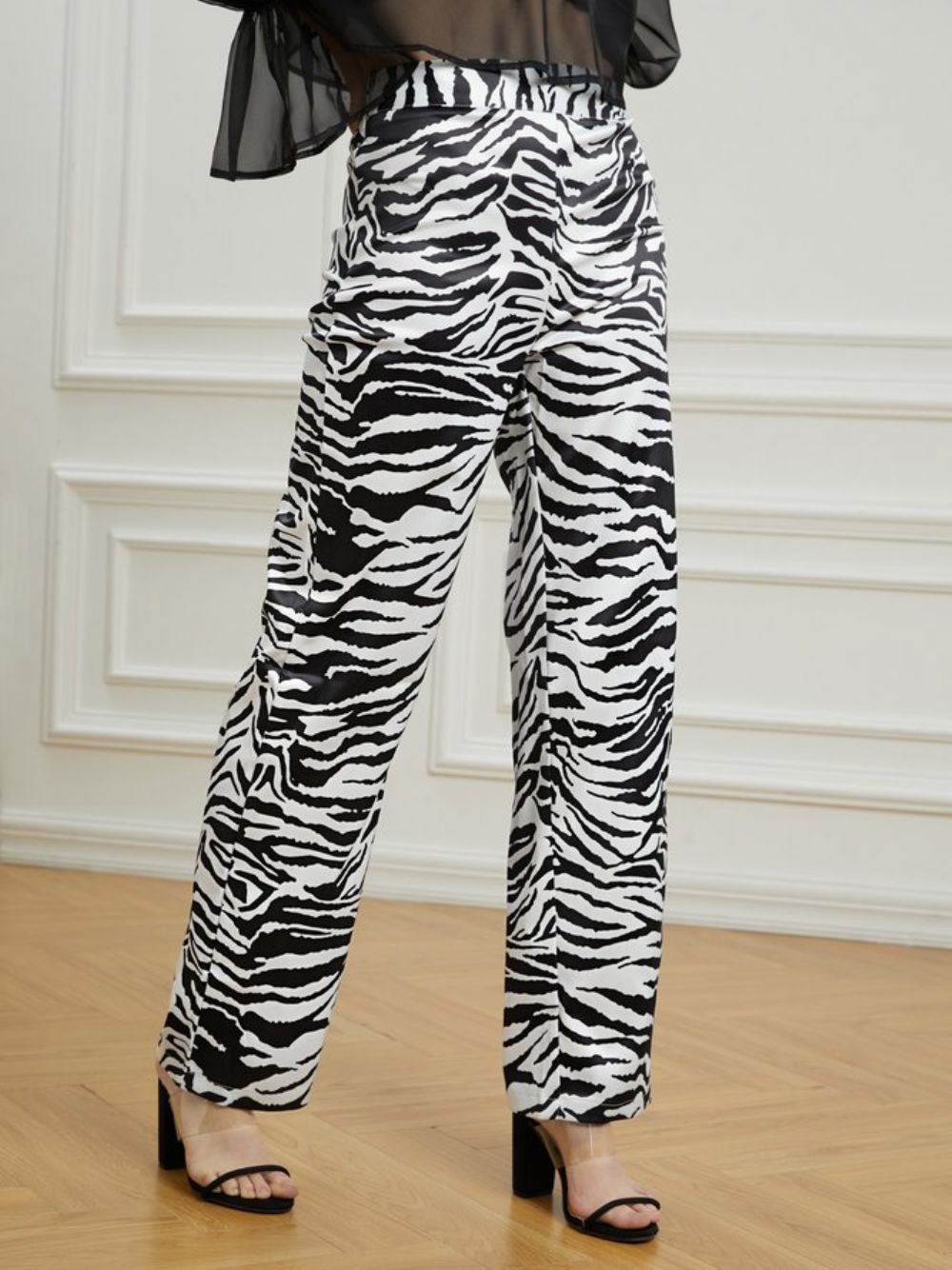 Lange Hose Mit Weitem Bein In Zebra-Optik Und Normaler Passform