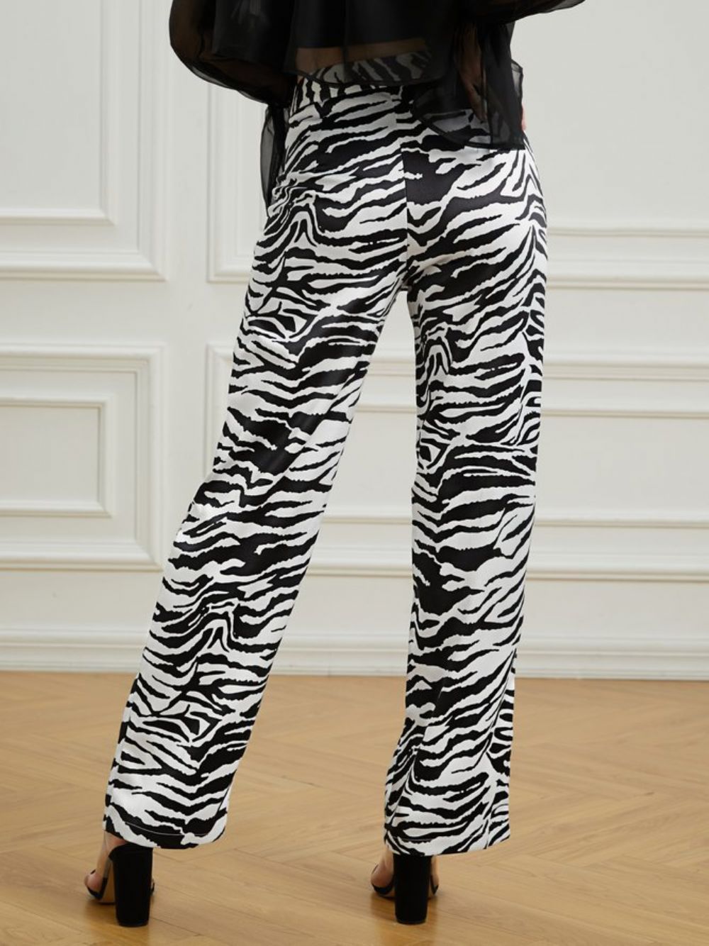 Lange Hose Mit Weitem Bein In Zebra-Optik Und Normaler Passform