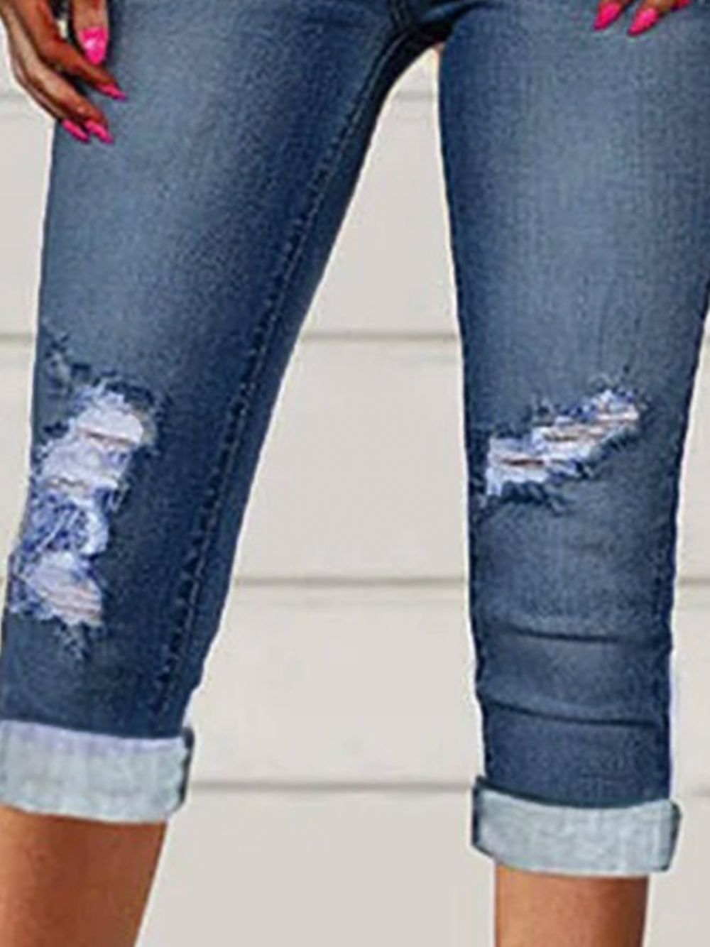 Schlichte Lässige Capris-Jeans Mit Rissen