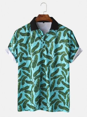 Herren Casual Holiday Banana Leaf Print Golfhemd