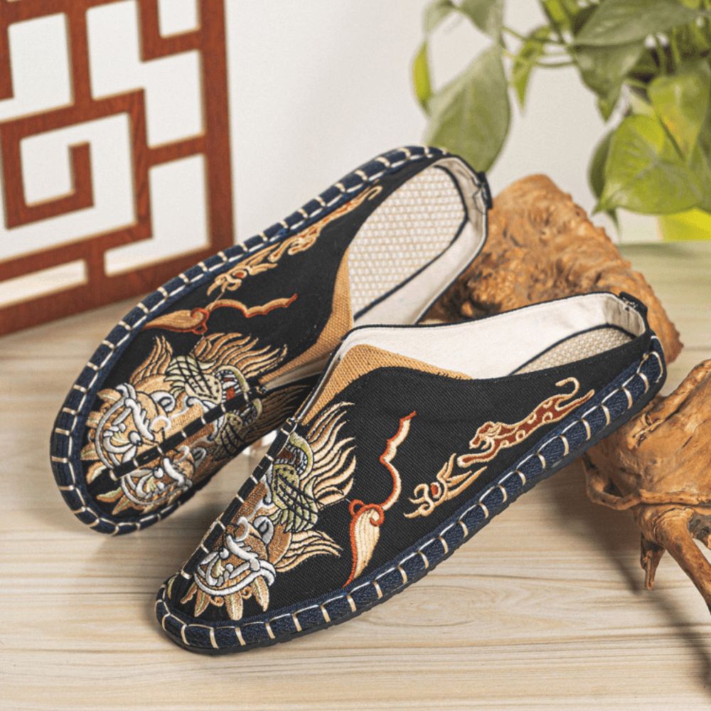 Atmungsaktive Rutschfeste Alte Peking-Slip-On-Bequeme Leinenschuhe Für Herren Lässige Hausschuhe