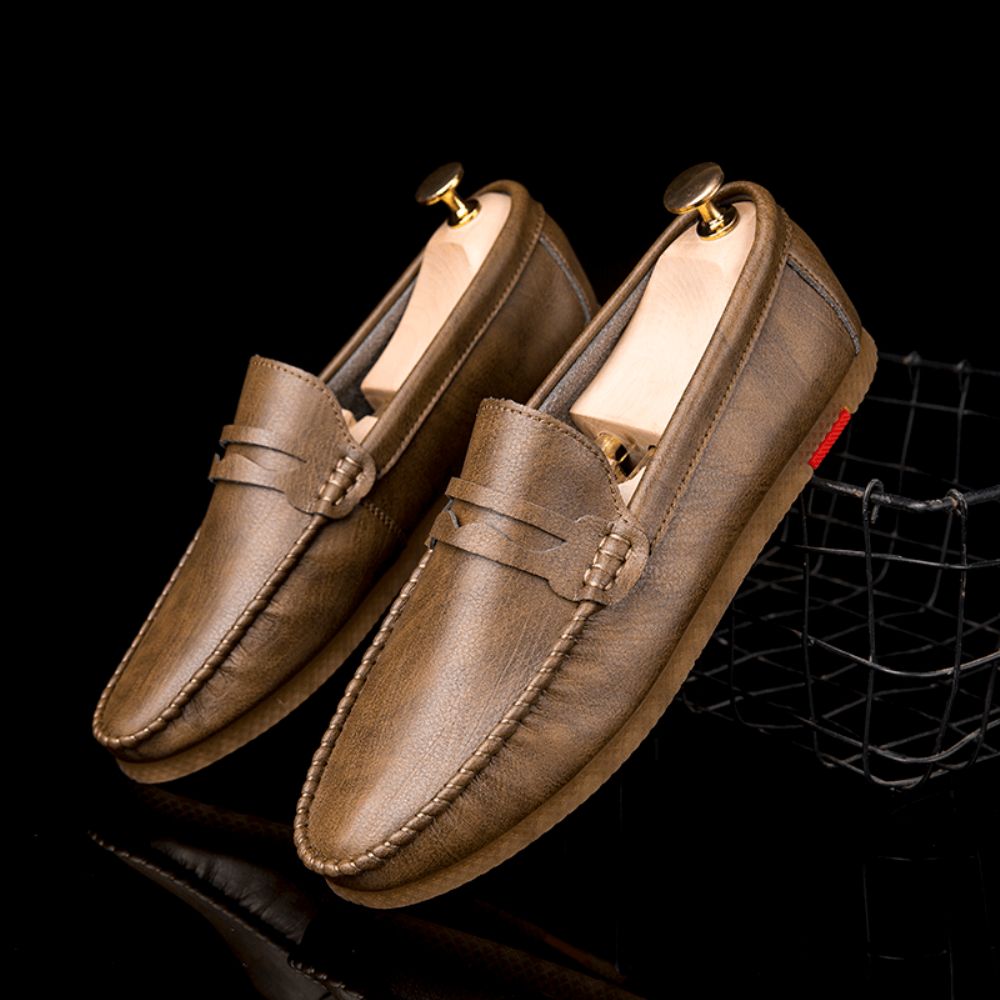 Herren Mikrofaser Atmungsaktiver Bequemer Unterer Slip On Driving Loafers Lässige Lederschuhe