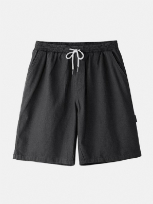 Einfarbige Herren-Shorts Aus Baumwolle Mit Mehreren Taschen Und Losem Kordelzug