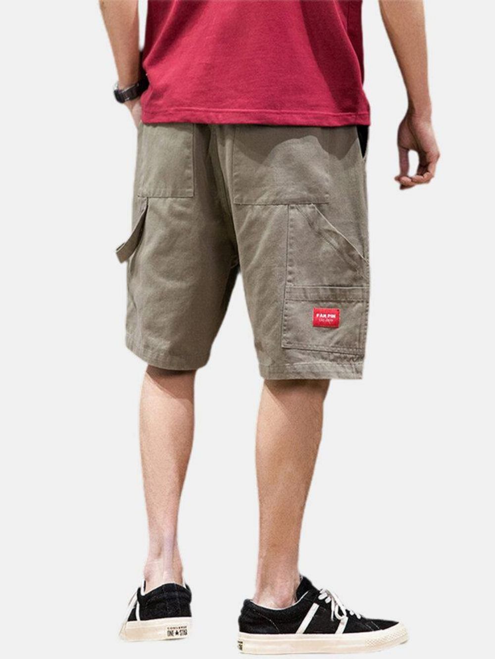 Einfarbige Herren-Shorts Aus Baumwolle Mit Mehreren Taschen Und Losem Kordelzug