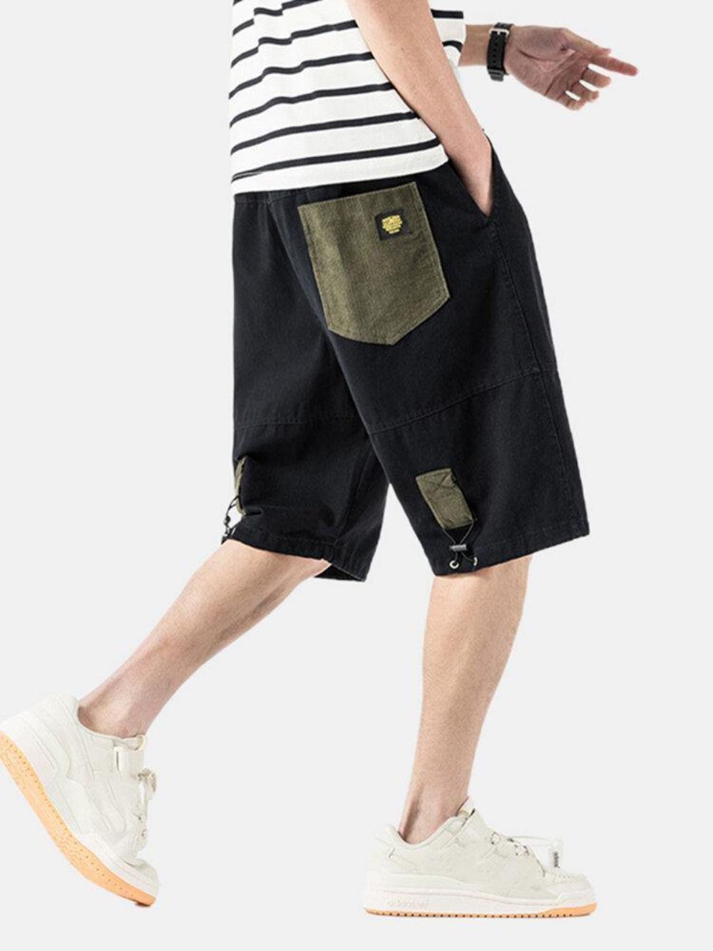 Einfarbige Herren-Shorts Mit Kordelzug Und Mehreren Taschen Aus Baumwolle