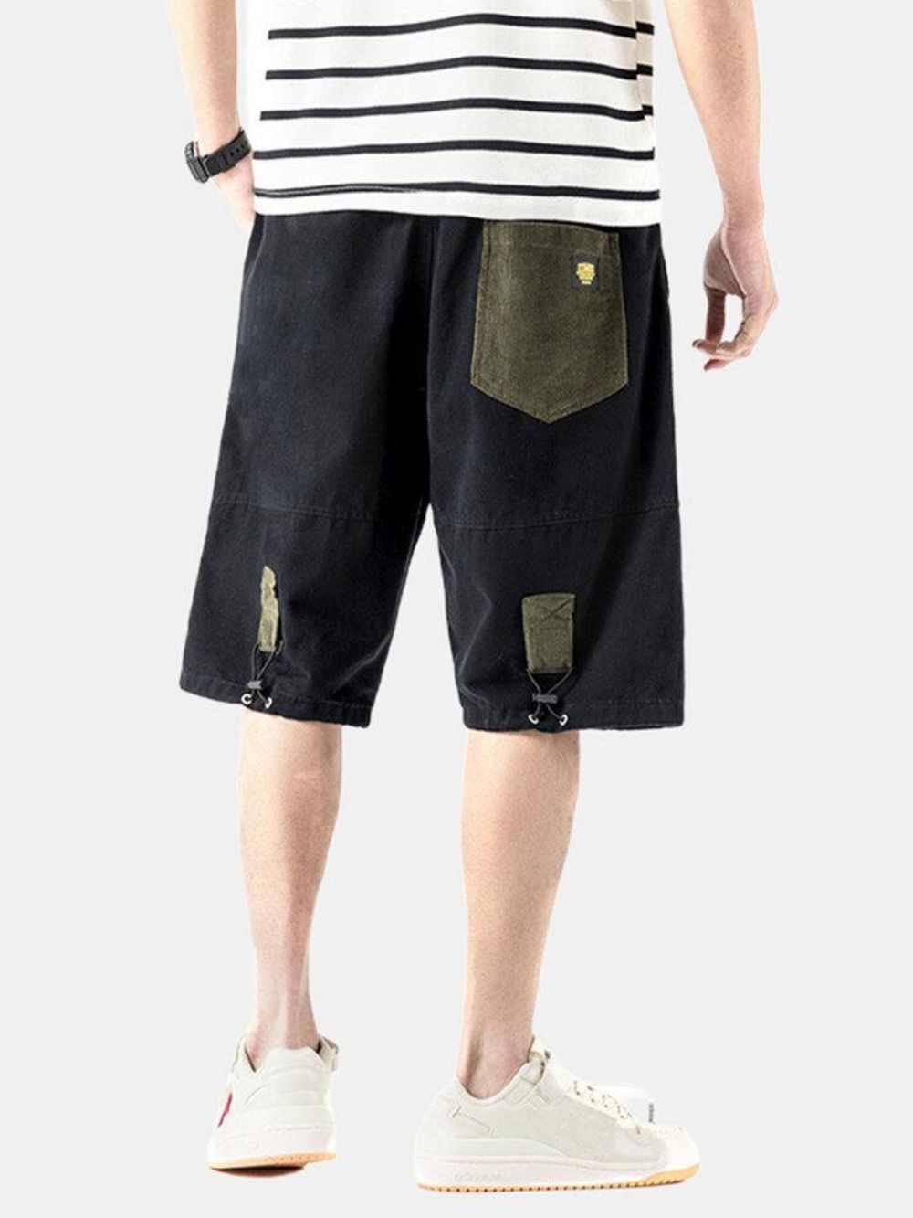 Einfarbige Herren-Shorts Mit Kordelzug Und Mehreren Taschen Aus Baumwolle