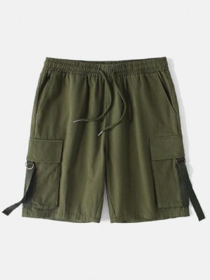 Herren-Arbeitsshorts Aus 100 % Baumwolle Mit Mehreren Taschen Kordelzug Und Elastischer Taille