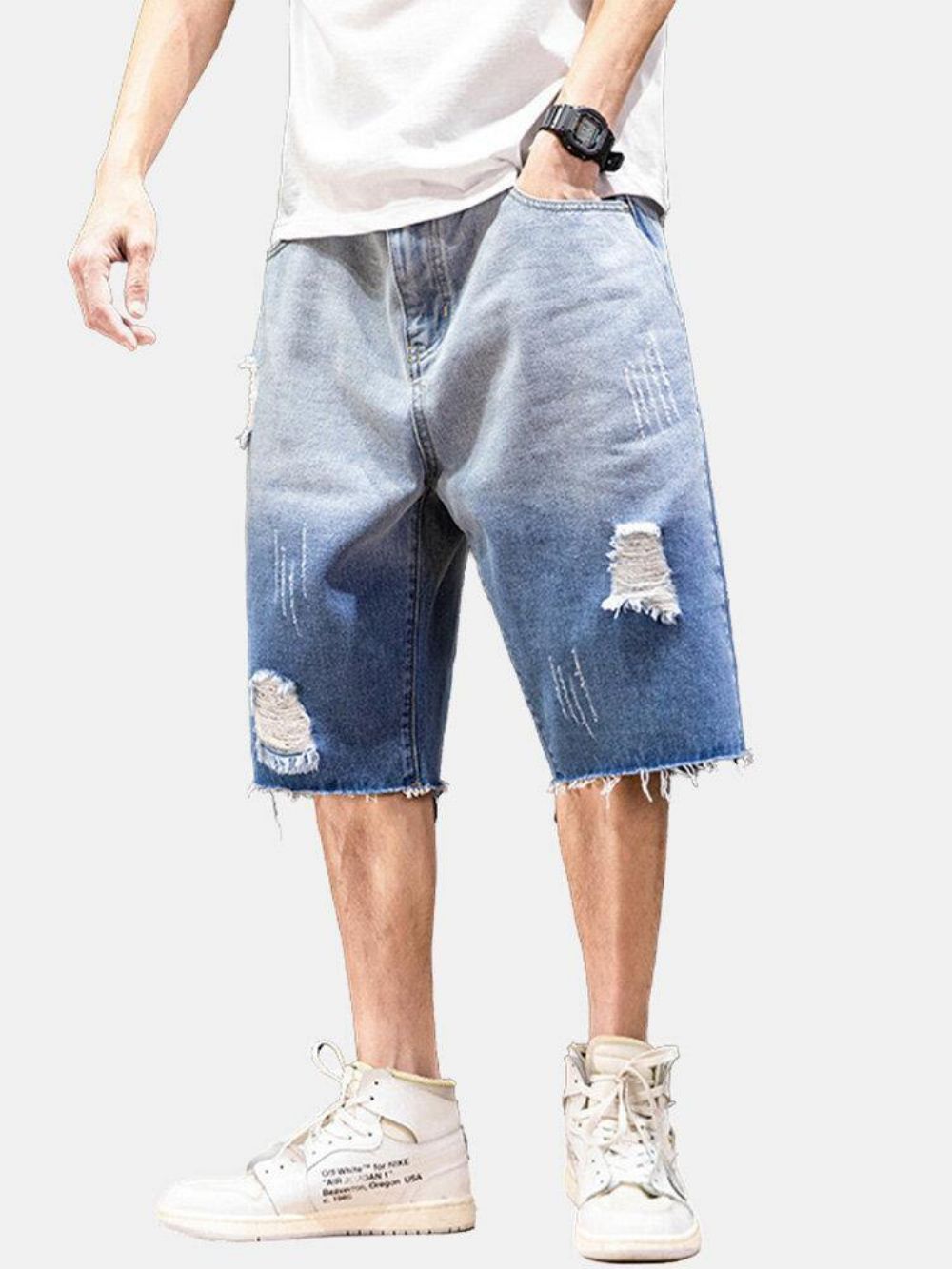 Herren-Denim-Taschen Mit Farbverlauf Lockere Bequeme Lässige Shorts