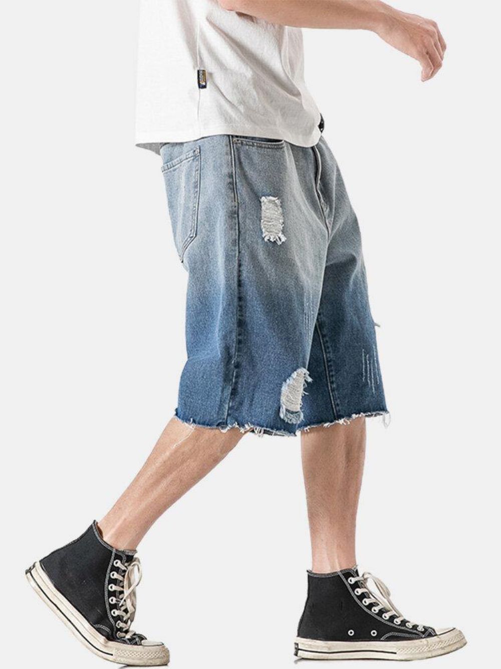 Herren-Denim-Taschen Mit Farbverlauf Lockere Bequeme Lässige Shorts