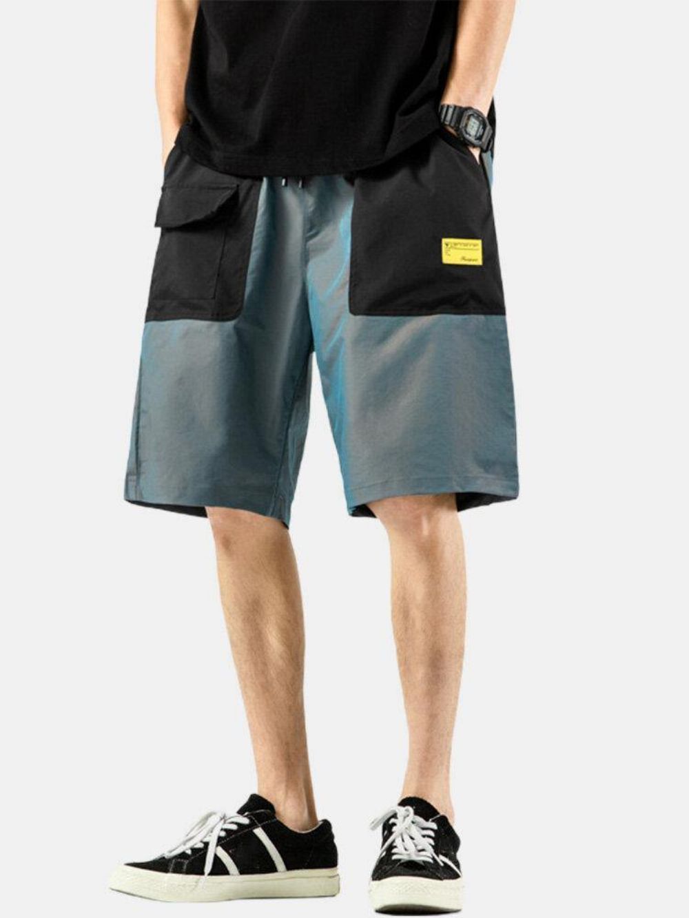 Lässige Cargo-Shorts Mit Elastischer Taille Und Farbblocktaschen Für Herren