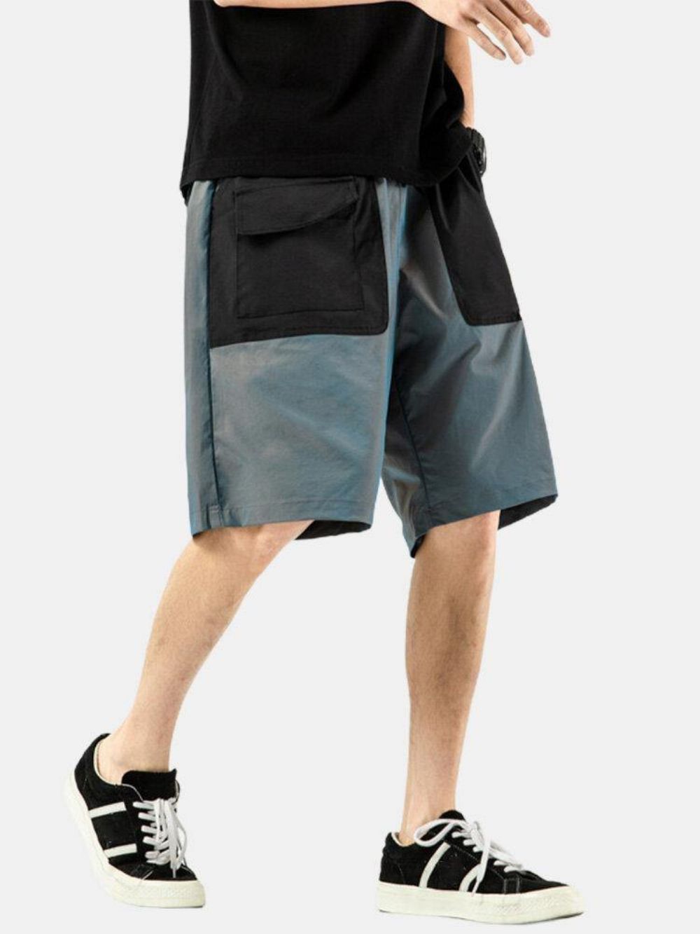 Lässige Cargo-Shorts Mit Elastischer Taille Und Farbblocktaschen Für Herren