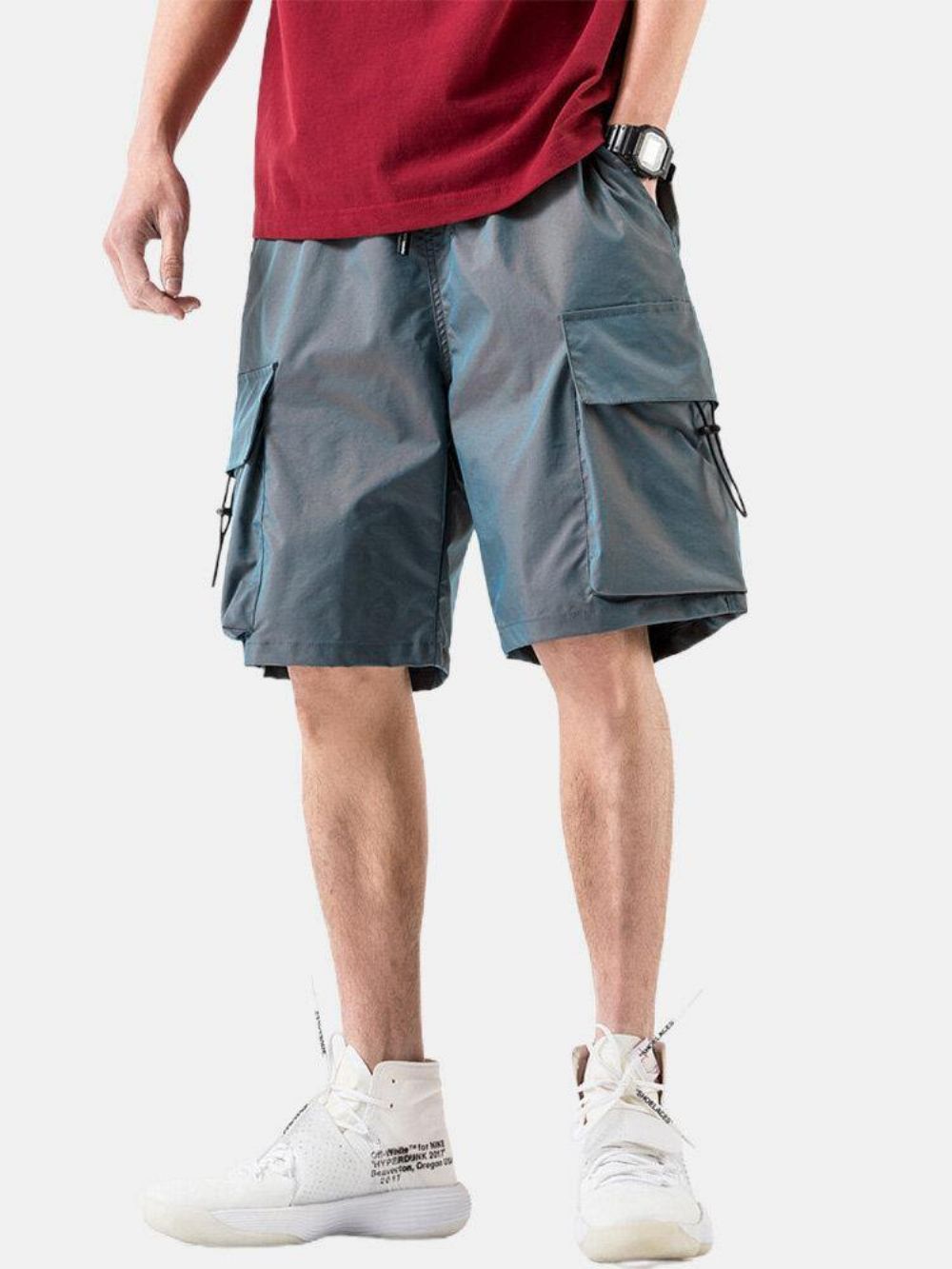 Lässige Herren-Cargo-Shorts Mit Großen Taschen Und Kordelzug