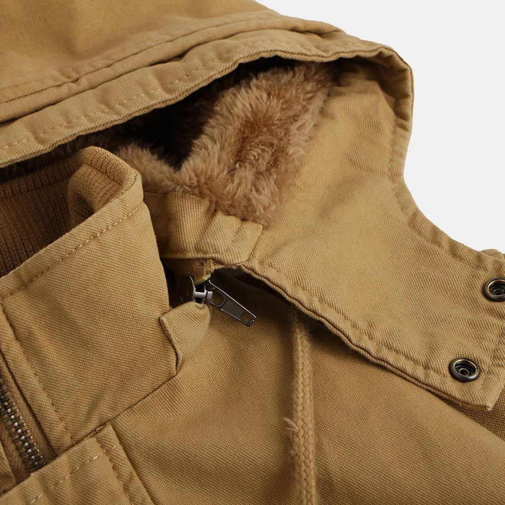 Herren Outdoor 100% Baumwolle Taschen Jacke Verdickte Warme Mittellange Freizeitmäntel