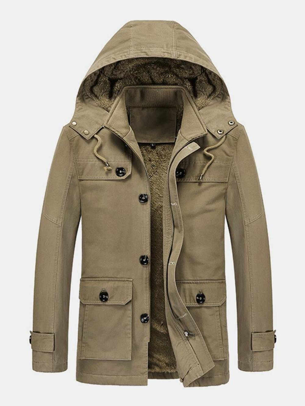 Mittellanger Warmer Winterparka Mit Dickem Fleecefutter Für Herren Und Abnehmbarer Kapuze