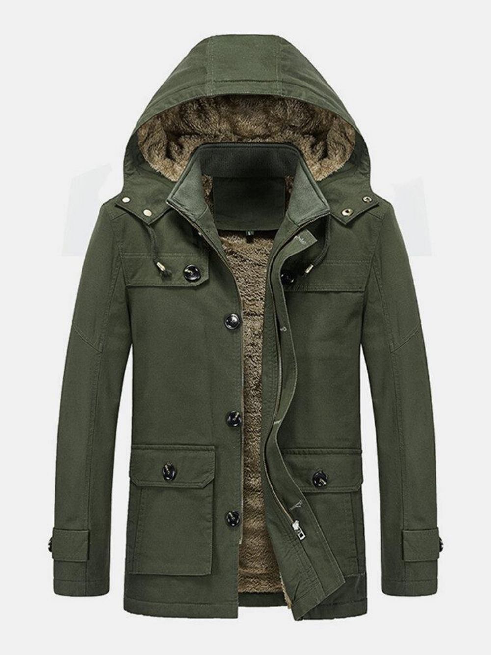 Mittellanger Warmer Winterparka Mit Dickem Fleecefutter Für Herren Und Abnehmbarer Kapuze